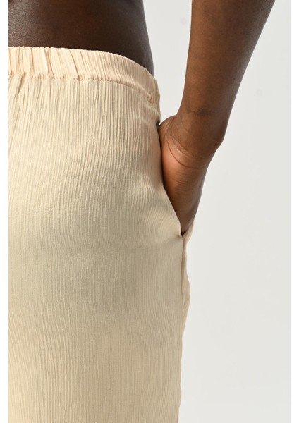 Kadın Beli Lastikli Bol Paça Düz Renk Viskon Kumaş Pantolon fırsatları