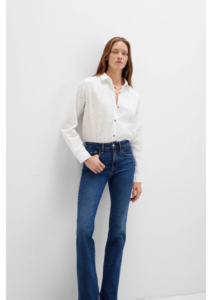 Kadın Baskılı Beyaz Gömlek 1211386-91353