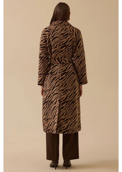 Kadın Leopar Desenli Kuşaklı Uzun Kaban 0004 Kahverengi fırsatları