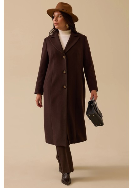 Kadın Büyük Beden Astar Desenli Cepli Kaşe Kaban 4003 Kahverengi fiyatları