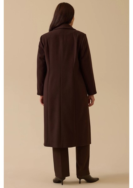 Kadın Büyük Beden Astar Desenli Cepli Kaşe Kaban 4003 Kahverengi indirimleri