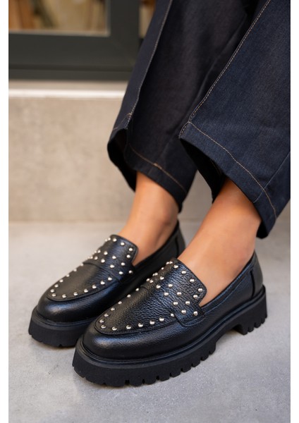 Sorley Siyah Troklu Hakiki Deri Loafer fiyatları