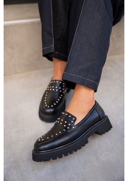 Sorley Siyah Troklu Hakiki Deri Loafer modelleri