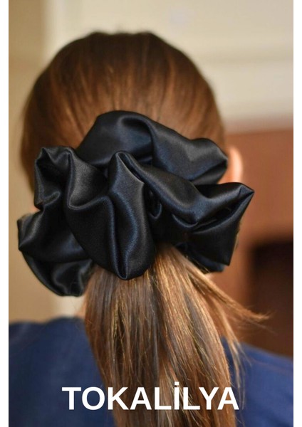 Kadın Lastikli Saten Oversize Xxl [çapı 20CM] Scrunchie Simit Toka