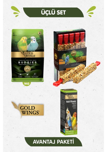 3lü Set - Premium Genç Muhabbet Kuşu Yemi 1 kg + 10LU Ballı Meyv. Kraker + Multivitamin 20 ml