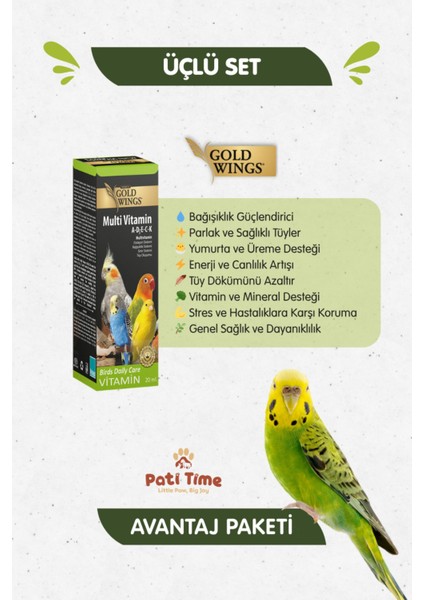 3lü Set - Premium Genç Muhabbet Kuşu Yemi 1 kg + 10LU Ballı Meyv. Kraker + Multivitamin 20 ml modelleri