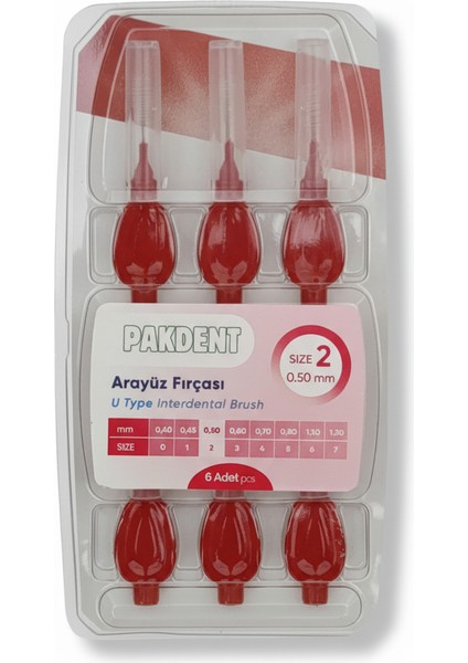 Arayüz Fırçası Diş Arası Temizleme Fırçası U Tipi Diş Arası Temizlik Kırmızı 0,50 mm