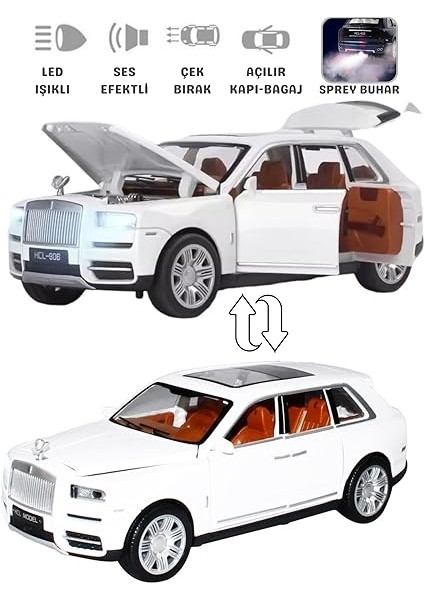 Metal Buhar Atan LED Işıklı Ses Efektli 1:22 Ölçek Rolls Royce Model Jip Araba Diecast Koleksiyonluk Hediyelik Çık Bırak (Beyaz) fiyatları