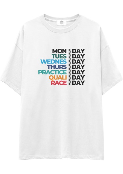 Formula 1 / Week Days Oversize Tişört - Beyaz