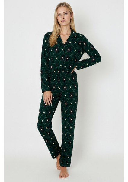 Luxury Soft Yeşil Ekose Desenli Uzun Kollu Kadın Pijama Takımı – 3045 fiyatları