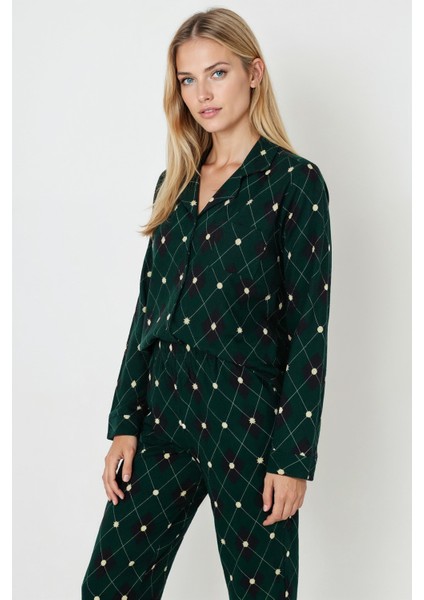 Luxury Soft Yeşil Ekose Desenli Uzun Kollu Kadın Pijama Takımı – 3045 indirimleri