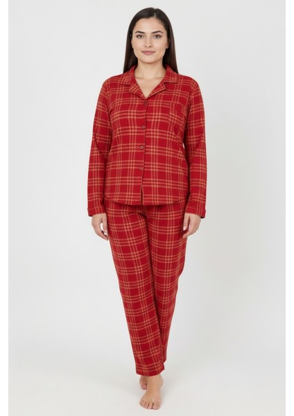Luxury Soft Kırmızı Ekose Desenli Uzun Kollu Kadın Pijama Takımı – Büyük Beden 3018 modelleri