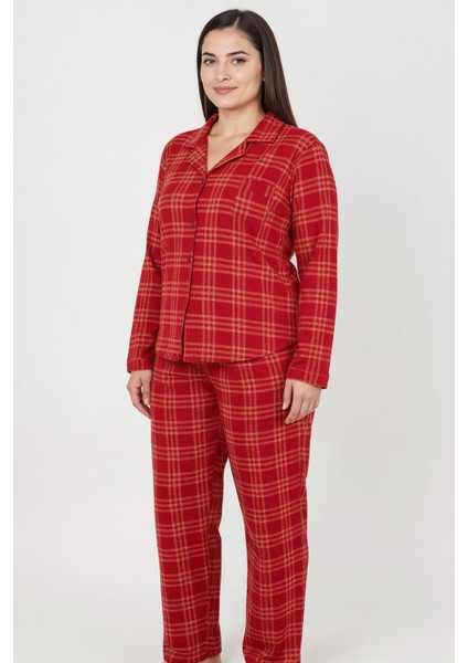 Luxury Soft Kırmızı Ekose Desenli Uzun Kollu Kadın Pijama Takımı – Büyük Beden 3018 indirimleri