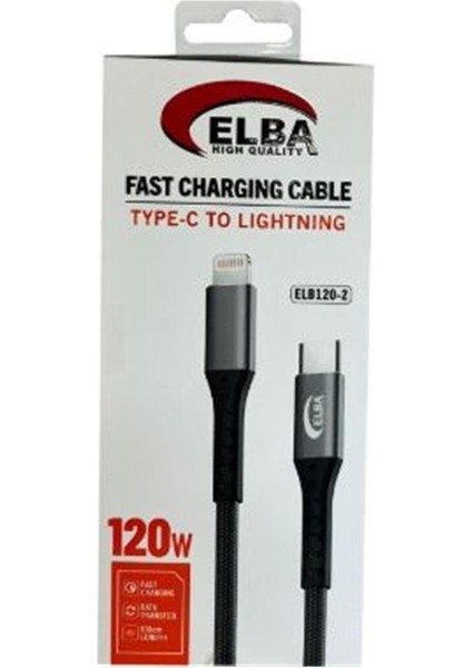 ELB120-2 120W Type-C To Lightning 1mt Siyah Örgülü Şarj Kablosu (( Data Veri )