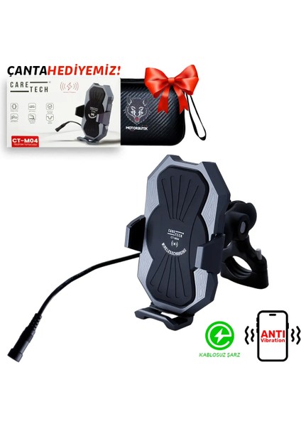 CT-M04 Telefon Tutucu Titreşim Önleyici Modül Şarjlı Gidon Ayna Montaj Motosiklet Üniversal