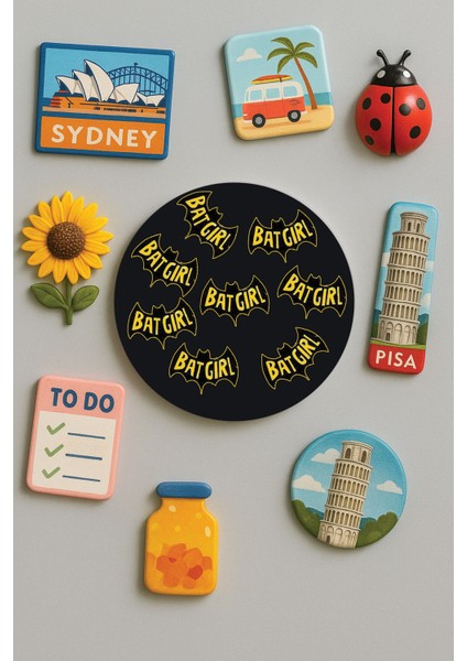 Modern ve Dekoratif Yuvarlak Buzdolabı Magneti Magnet Büyük Boy 10X10 cm - Bat Girl