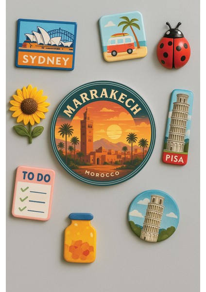 Modern ve Dekoratif Yuvarlak Buzdolabı Magneti Magnet Büyük Boy 10X10 cm - Marrakech