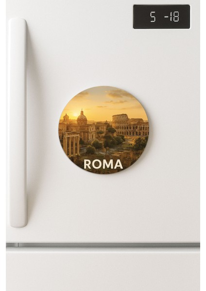 Desenli Temalı Yuvarlak Buzdolabı Magnet – 10X10 cm Roma