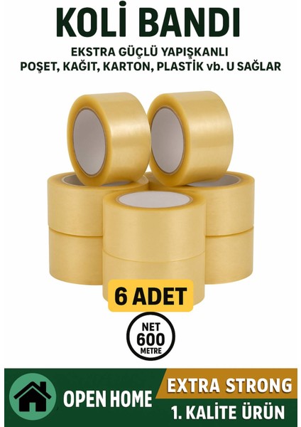 6 ADET-100 Metre Şeffaf Koli Bandı – Extra Strong 40 Micron Kalınlık, Güçlü Yapışkan