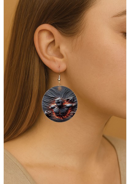 Kadın Küpe Bijuteri Desenli Kancalı Yuvarlak Dokulu Küpe Şeytan