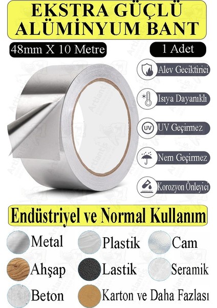 Alüminyum Bant 10 Metre 1 Paket Aliminyum Folyo Yapışkanlı Band Aspiratör Soba Borusu Tamir Sıcaklığa Dayanıklı Yanmaz