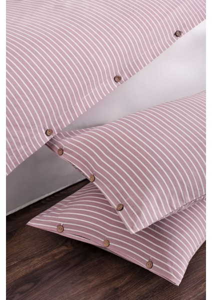 Milan Çizgili Desenli Ahşap Düğme Aksesuarlı %100 Pamuklu Nevresim Takımı fiyatları