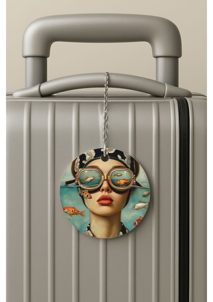 Pleksi Zincirli Bavul Etiketi Seyahat Tatil Için Tasarım Valiz Etiketi Swimmer