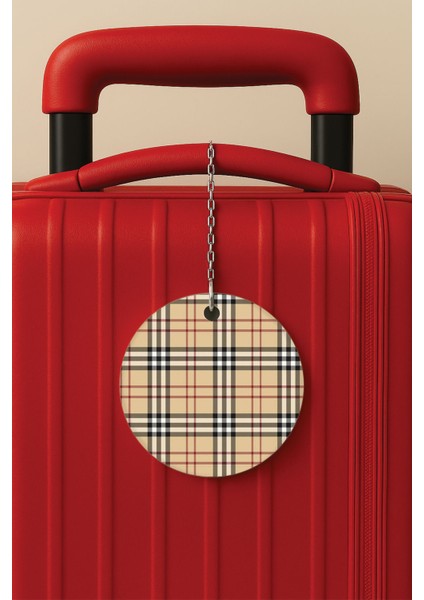 Desenli Baskılı Pleksi Zincir Aparatlı Bavul Etiketi Valiz Etiketi Ingiliz Kumaşı