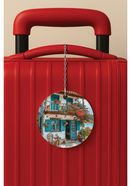 Desenli Baskılı Pleksi Zincir Aparatlı Bavul Etiketi Valiz Etiketi Kasabadaki Evim