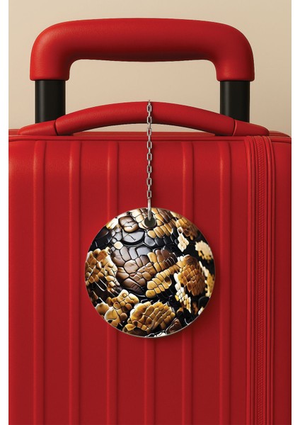 Desenli Baskılı Pleksi Zincir Aparatlı Bavul Etiketi Valiz Etiketi Snake Off