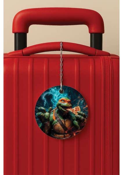 Desenli Baskılı Pleksi Zincir Aparatlı Bavul Etiketi Valiz Etiketi Michelangelo