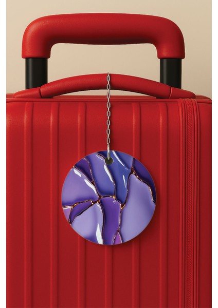 Desenli Baskılı Pleksi Zincir Aparatlı Bavul Etiketi Valiz Etiketi Kye Ametist