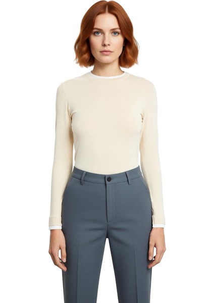 Kadın Fitted Viskon Ribana Bluz Dik Yaka Standart Kol Uzun Kollu Casual Günlük Giyim Ürün Kaliteli modelleri