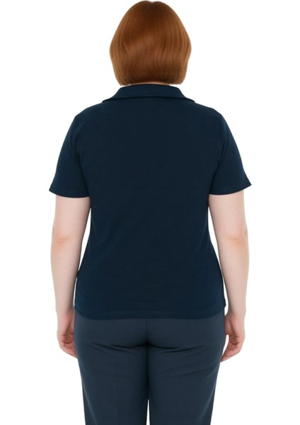 Moda Büyük Beden Polo Yaka Örme Regular Düz Desen Casual Günlük Crop Kısa Kol Bluz modelleri