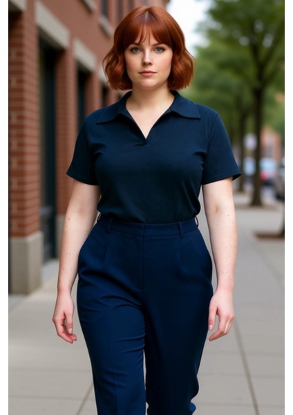 Moda Büyük Beden Polo Yaka Örme Regular Düz Desen Casual Günlük Crop Kısa Kol Bluz fırsatları