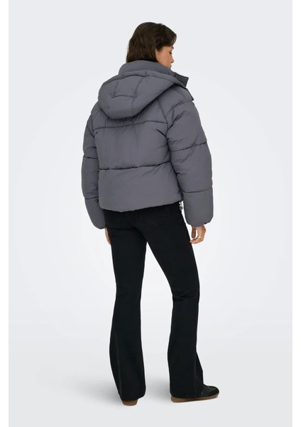 Kadın Kapüşonlu Çift Cepli Şişme Mont 15322013 Gri indirimleri