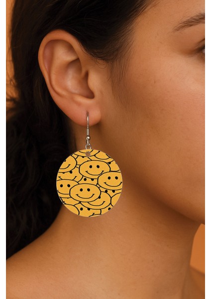 Kadın Küpe Desenli Stilist Kancalı 3.5X5CM Yuvarlak Şeffaf Küpe Gülen Emoji