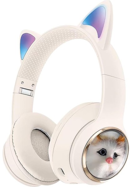 5.3 Kedili Kulak Üstü Bluetooth Kulaklık Beyaz Blt-45