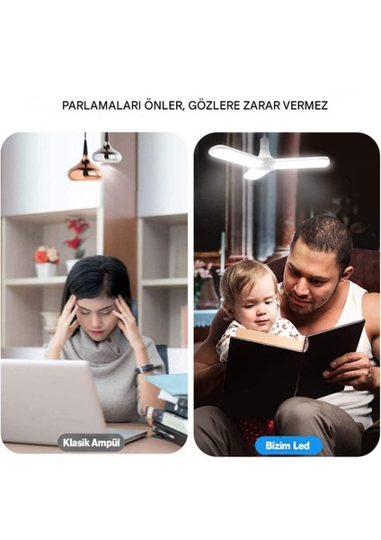 Dört Pervaneli Tasarruflu Ampul 60 W LED Lamba Beyaz E27 Duy 5400 Lümen Uzun Ömürlü 220 Volt 1 Adet fırsatları