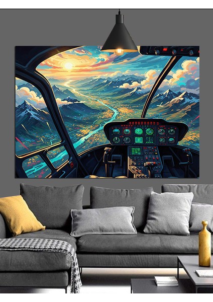 Helikopter Kullanan Adam ve Göl Dekoratif Kanvas - Mdf Ahşap Tablo fiyatları