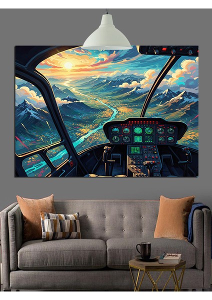 Helikopter Kullanan Adam ve Göl Dekoratif Kanvas - Mdf Ahşap Tablo modelleri