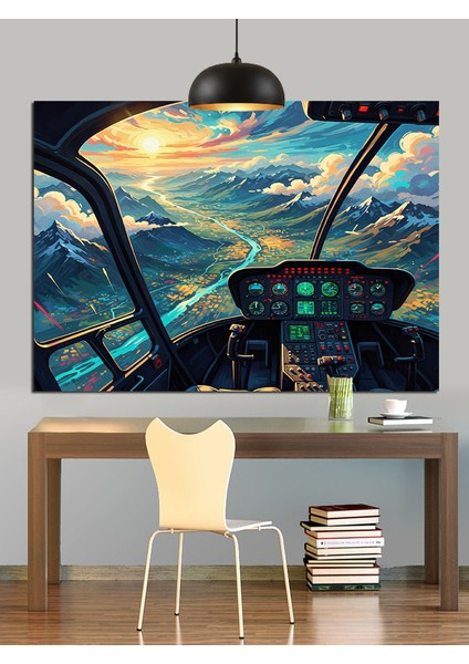 Helikopter Kullanan Adam ve Göl Dekoratif Kanvas - Mdf Ahşap Tablo fırsatları