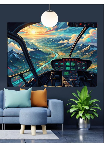 Helikopter Kullanan Adam ve Göl Dekoratif Kanvas - Mdf Ahşap Tablo indirimleri