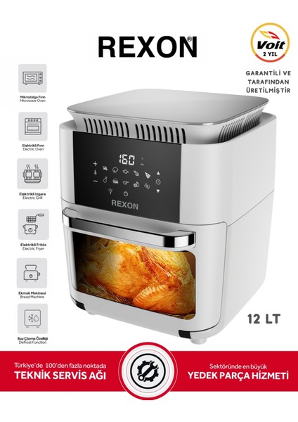 Xxl Airfryer Yağsız Fritöz Tavuk Çevirme Izgara 360° Dönüş 12 Lt Kapasite 7 Farklı Aparat