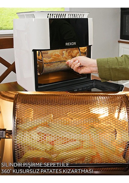 Xxl Airfryer Yağsız Fritöz Tavuk Çevirme Izgara 360° Dönüş 12 Lt Kapasite 7 Farklı Aparat