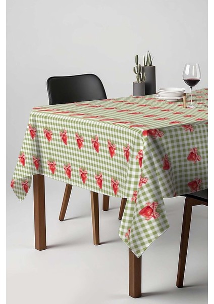 Çilek Desenli Yeşil Masa Örtüsü, Sofra Bezi, Piknik Örtüsü Yeşil 140 x 200 RIVA00112