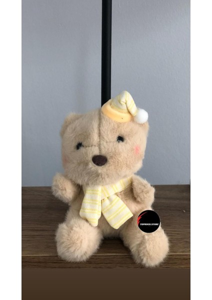 Sevimli Şapkalı Atkılı Ayıcık Peluş Oyuncak Anahtarlık Hediyelik Uyku Arkadaşı 15 cm