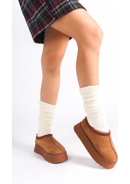 Kadın Rose Içi Tüylü Düz Taban Ayakkabı - Yarım Bot Taba modelleri