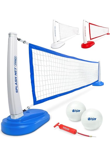 Splash Net Pro Havuz Voleybol Ağı - 2 Su Voleybolu Topu ve Pompa Dahil - Beyaz, Kırmızı Veya Mavi