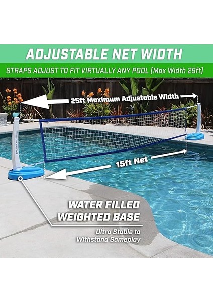 Splash Net Pro Havuz Voleybol Ağı - 2 Su Voleybolu Topu ve Pompa Dahil - Beyaz, Kırmızı Veya Mavi fırsatları